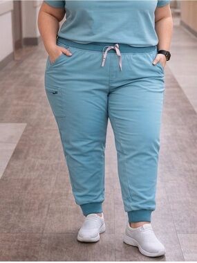 FIGS Zamora Jogger Scrub Pants in Teal with Light Gray Drawstring 3XLP